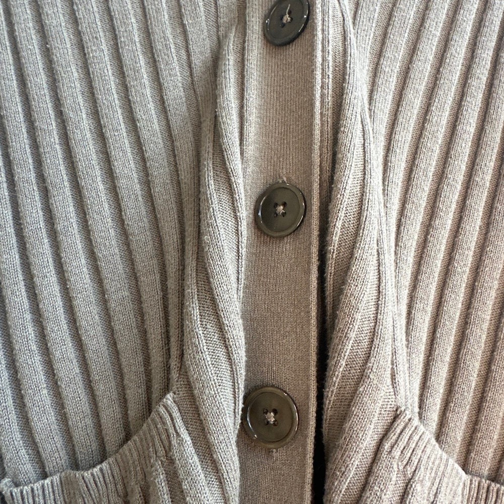 Talbots Petites Olive Green Ribbed Button Down Cardigan with Pockets - Picture 3 of 7